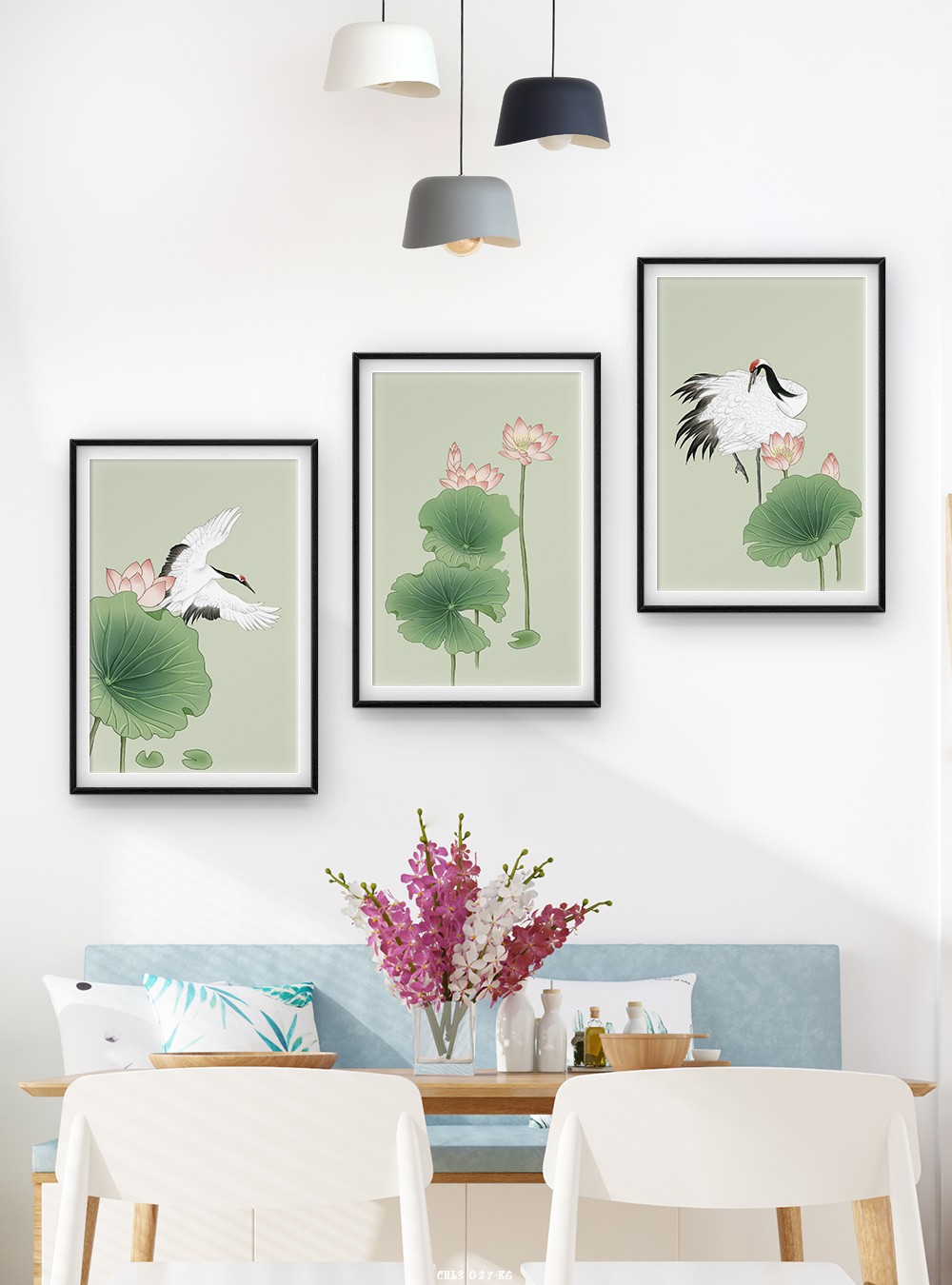 Hoa sen và chimm tranh vẽ CHL3-027-KG